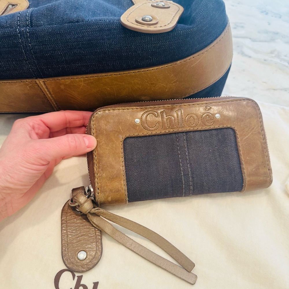 Chloe Denim & Tan Tote with Coordinating Wallet! - Picture 4 of 5